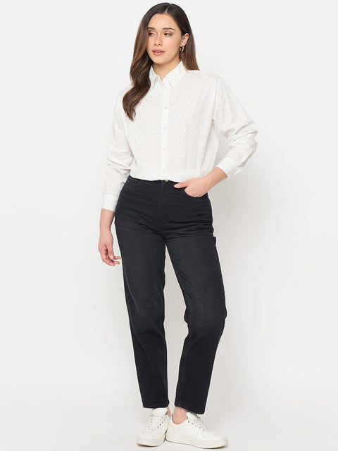 Madame Printed White Cotton Shirt