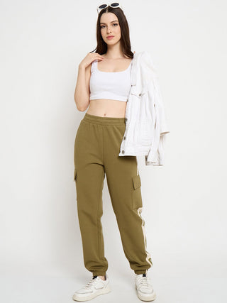 mSECRET Graphic Print Olive Green Tapered Track Bottoms