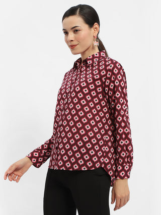 Madame Geometric Print Maroon Regular Shirt