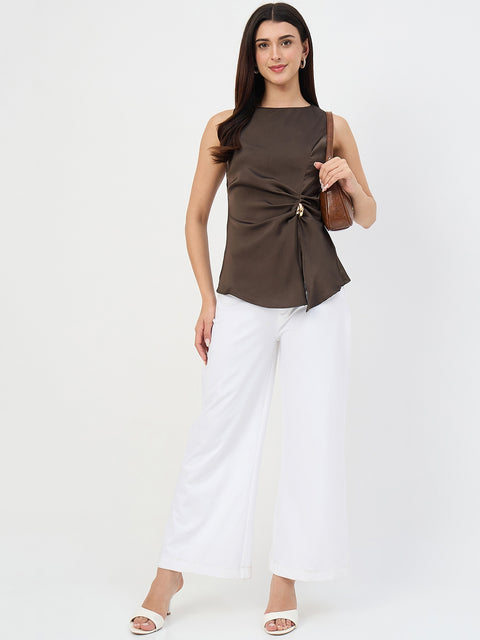 Madame Olive Ruched Sleeveless Long Top