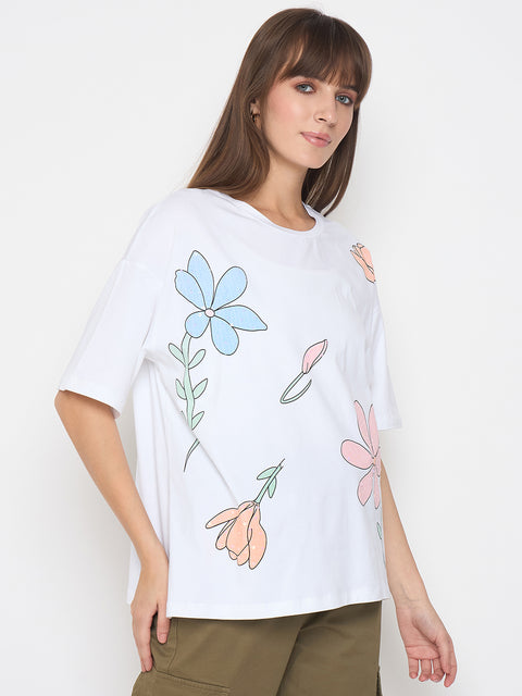 Madame Graphic Print Handwork Detail White Sinker T-shirt