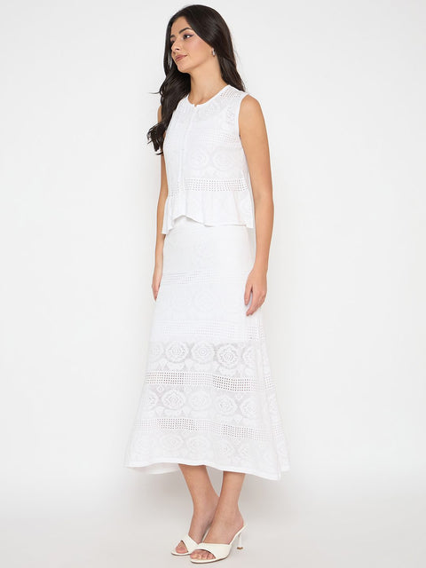 Madame Viscose Blend Top and Wide Leg Bottoms White Knitted Co-ord Set
