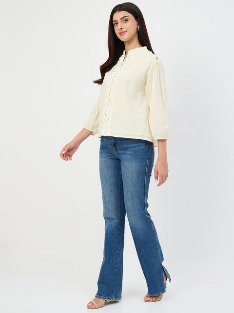 Madame Off-White Crochet-Lacework Cotton Mandarin-Collar Top