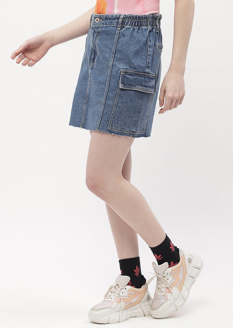Madame Flap Pocket Blue Mini Skirt