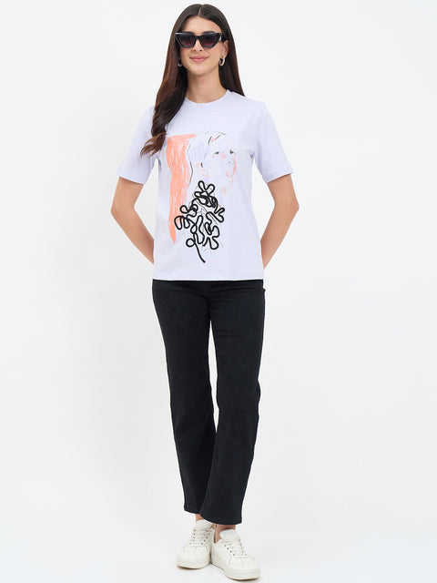 Madame Mauve Cotton Printed Half-Sleeve T-Shirt