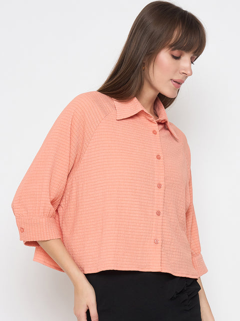 Madame Shirt Collar Buttoned Orange Crop Shirt