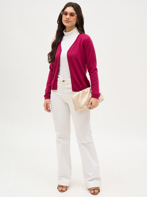 Madame V Neck Magenta Cardigan