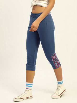 mSECRET Printed Blue Cotton Blend Capri