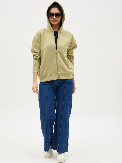 Madame Sea Green Embroidered Zipper Hoodie