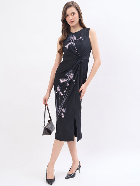 Madame Floral Print Black Bodycon Dress