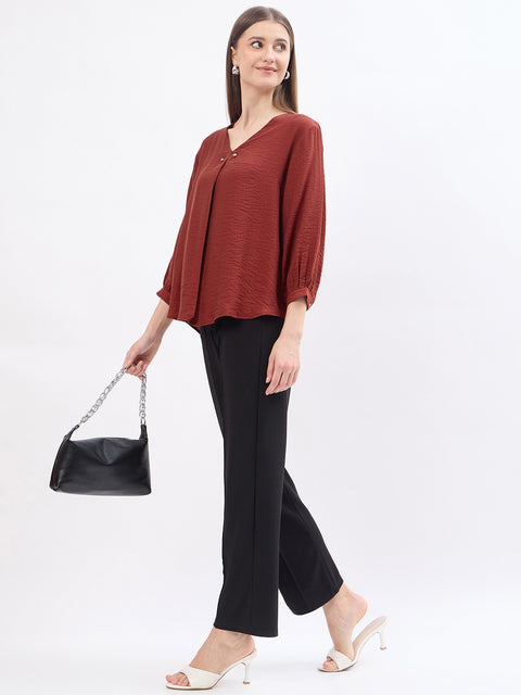 Madame Textured Rust Viscose Blend Top