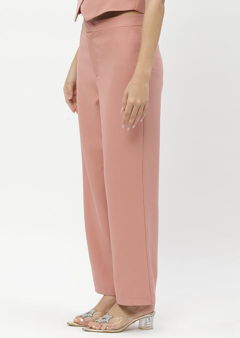 Madame Solid Peach Straight Fit Trousers