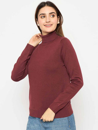 Madame Turtle Neck Ribbed Cuff Wine Red Sweater