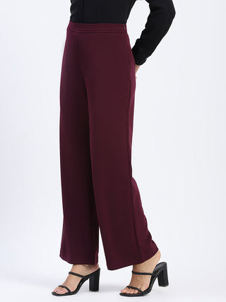 Madame Wide Legged Solid Plum Trousers