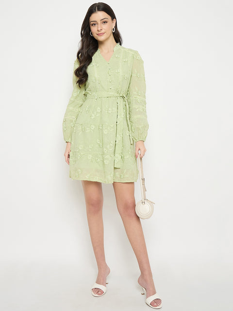 Madame Floral Applique Belted Short Dress