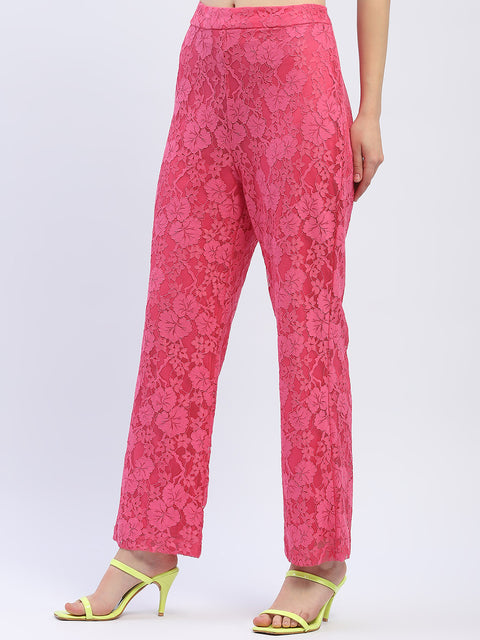 Madame Pink Floral Lace Fabric Trouser