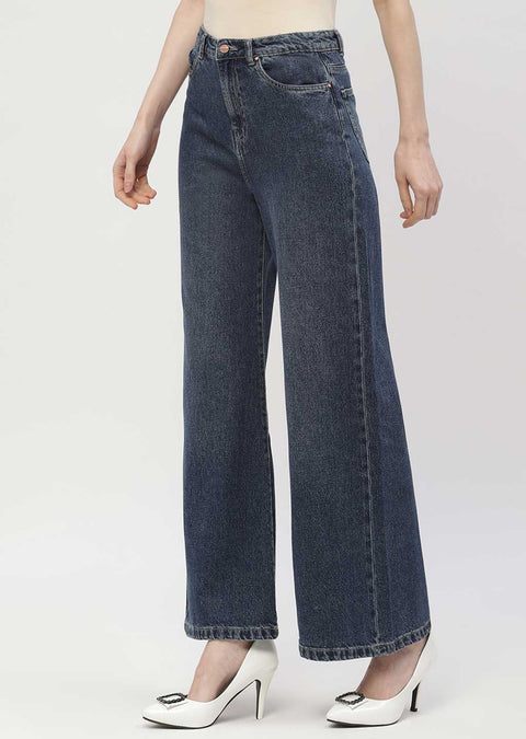 Madame Light Washed Dark Blue Wide Leg Jeans