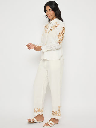 Madame Dori Embroidered White Cotton Blend Co-ord Set