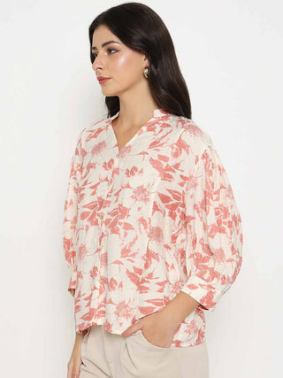 Madame Botanical Print Coral Rayon Blend Top