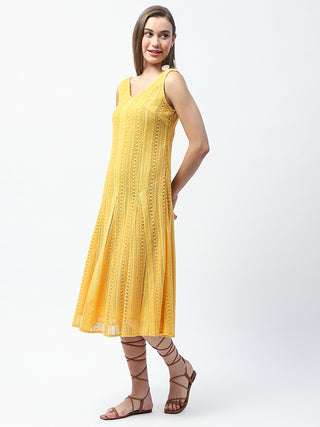 Madame Crochet Knit Mustard Yellow Midi Dress