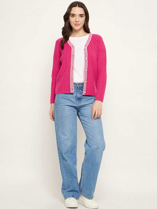 Madame V-neck Hot Pink Cardigan