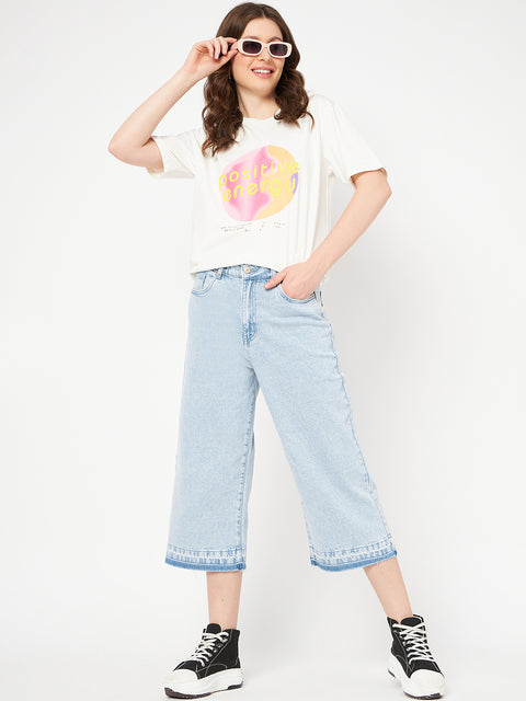 Madame Graphic Print Crew Neck White Cotton T-Shirt