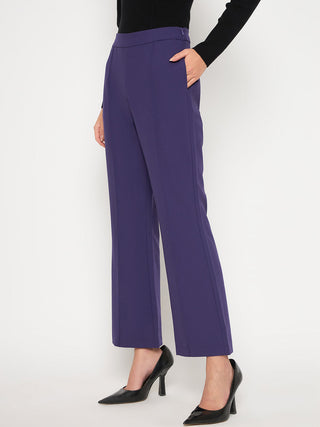 Madame Pleated Flared Purple Trousers