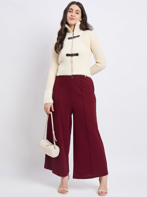 Madame Bow Accented High Neck Beige Sweater