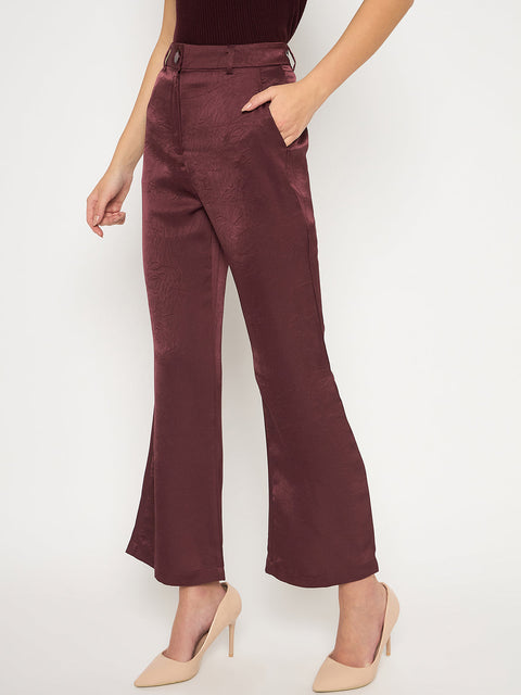 Madame Straight Fit Solid Maroon Trousers