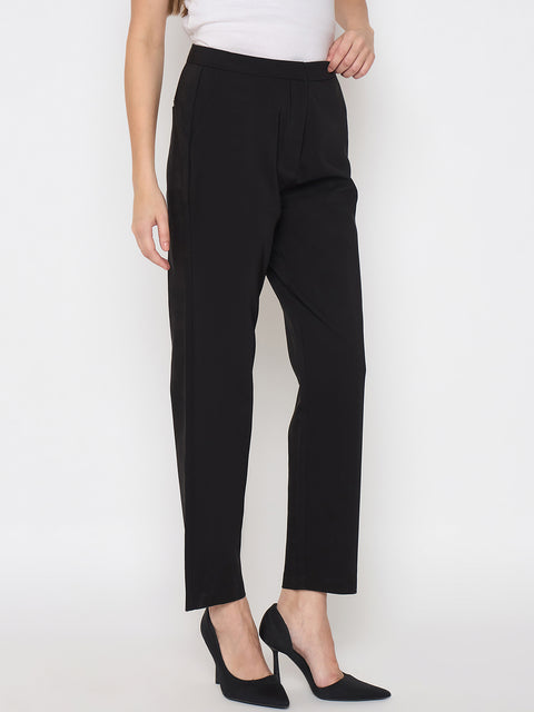 Madame Alex Waist Belt Detail Solid Black Trousers