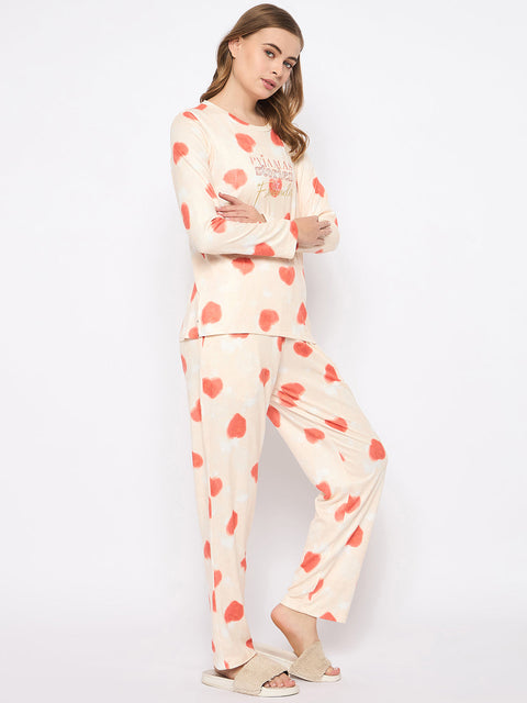 mSECRET Printed Top and Bottoms Orange Nightsuit