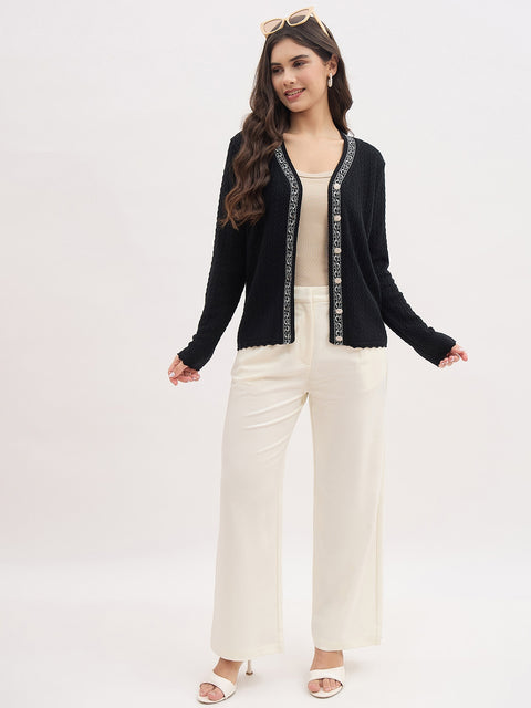 Madame Black Contrast Detail Black Cardigan
