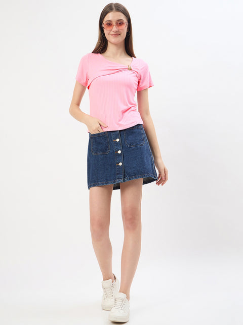 Madame Pink Rayon Blend Drape Top