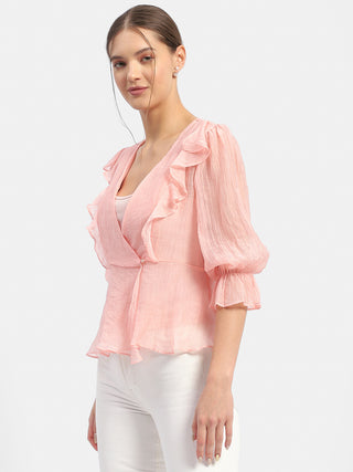 Madame Surplice Neck Salmon Poet Sleeve Top