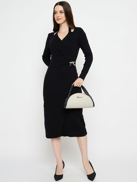 Madame Cutout Detail Embellished Accent Black Midi Dress