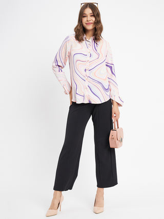 Madame Marble Print Collared Off White Shirt