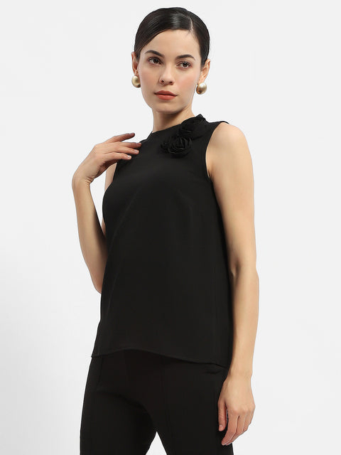 Madame Applique Adorned Black Shimmer Top