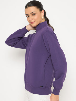 Madame Fleece T Neck Front Zip Purple Sweatshirt