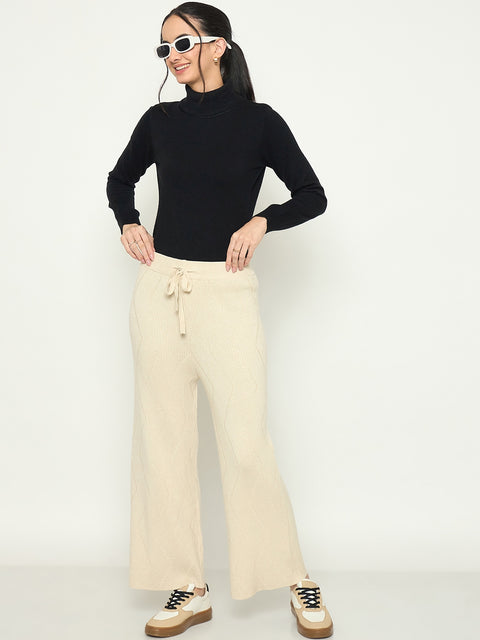 Madame Off White Colour Straight Fit Wool Bottoms