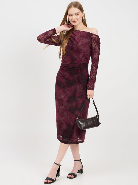 Madame Textured Maroon Bodycon Dress