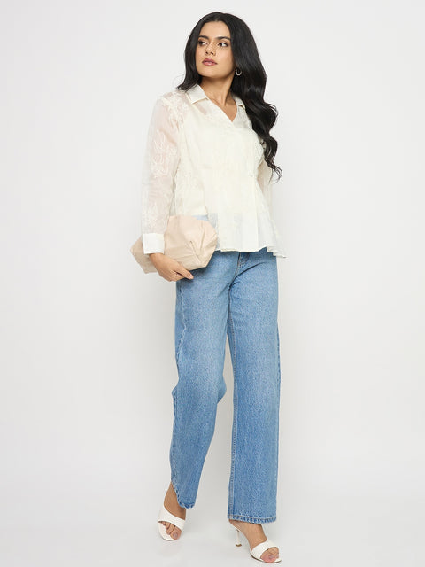 Madame Textured Off White Viscose Wrap Top