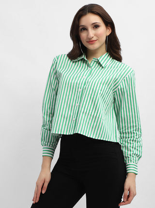 Madame Striped Green Regular Shirt