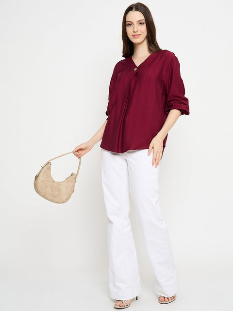 Madame Gold Button Detail Maroon Top