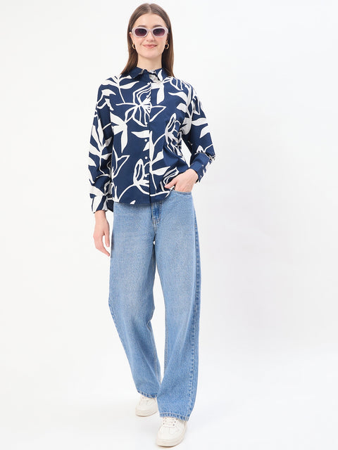 Madame Printed Blue Cotton Shirt