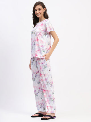 mSECRET Pink Tie-Dye Night Suit Set with Relaxed Fit