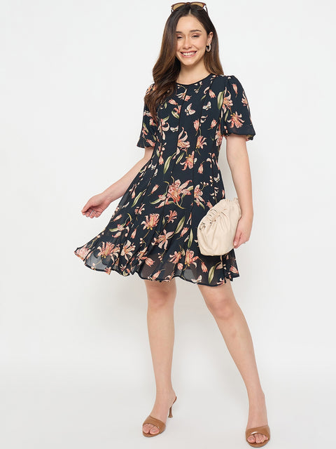 Madame Black Printed Midi Dress