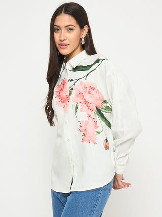 Madame Floral Print Light Green Viscose Blend Shirt