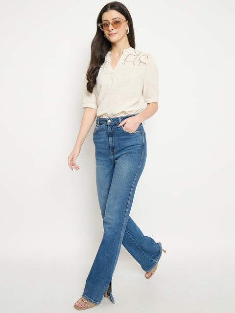 Madame Off White Cotton Schiffli Top