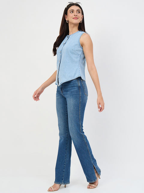 Madame Ice Blue Denim Cotton Vest Top
