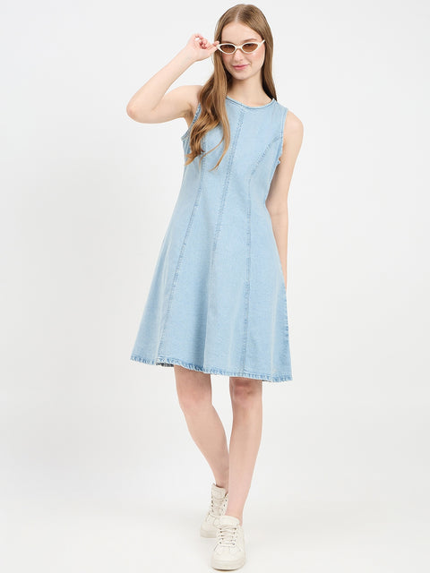 Madame Side Panel Cotton Denim Sheath Dress